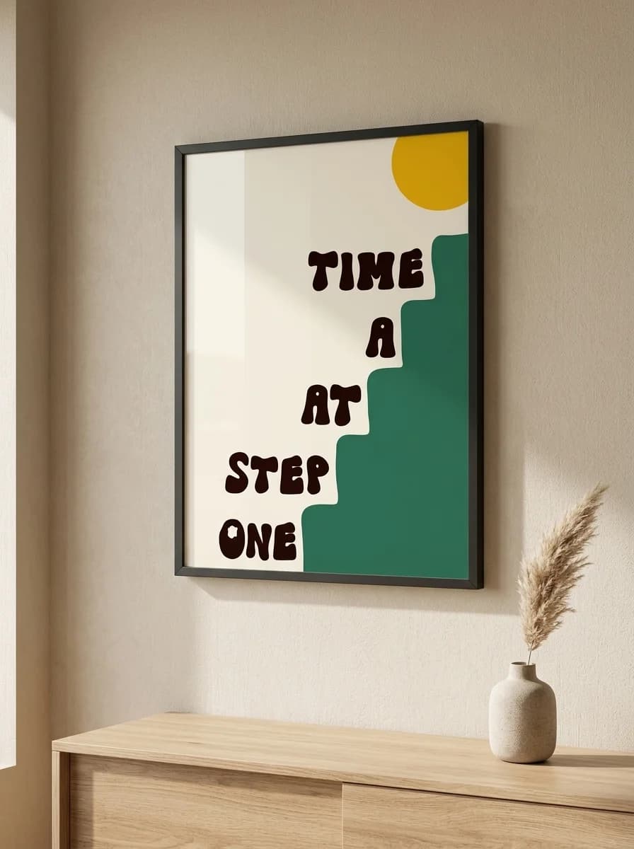 One Step at a Time — Retro Staircase Canvas Wall Art