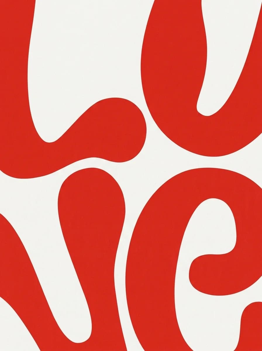 Fat red seventies-style Love lettering cropped to the canvas edges