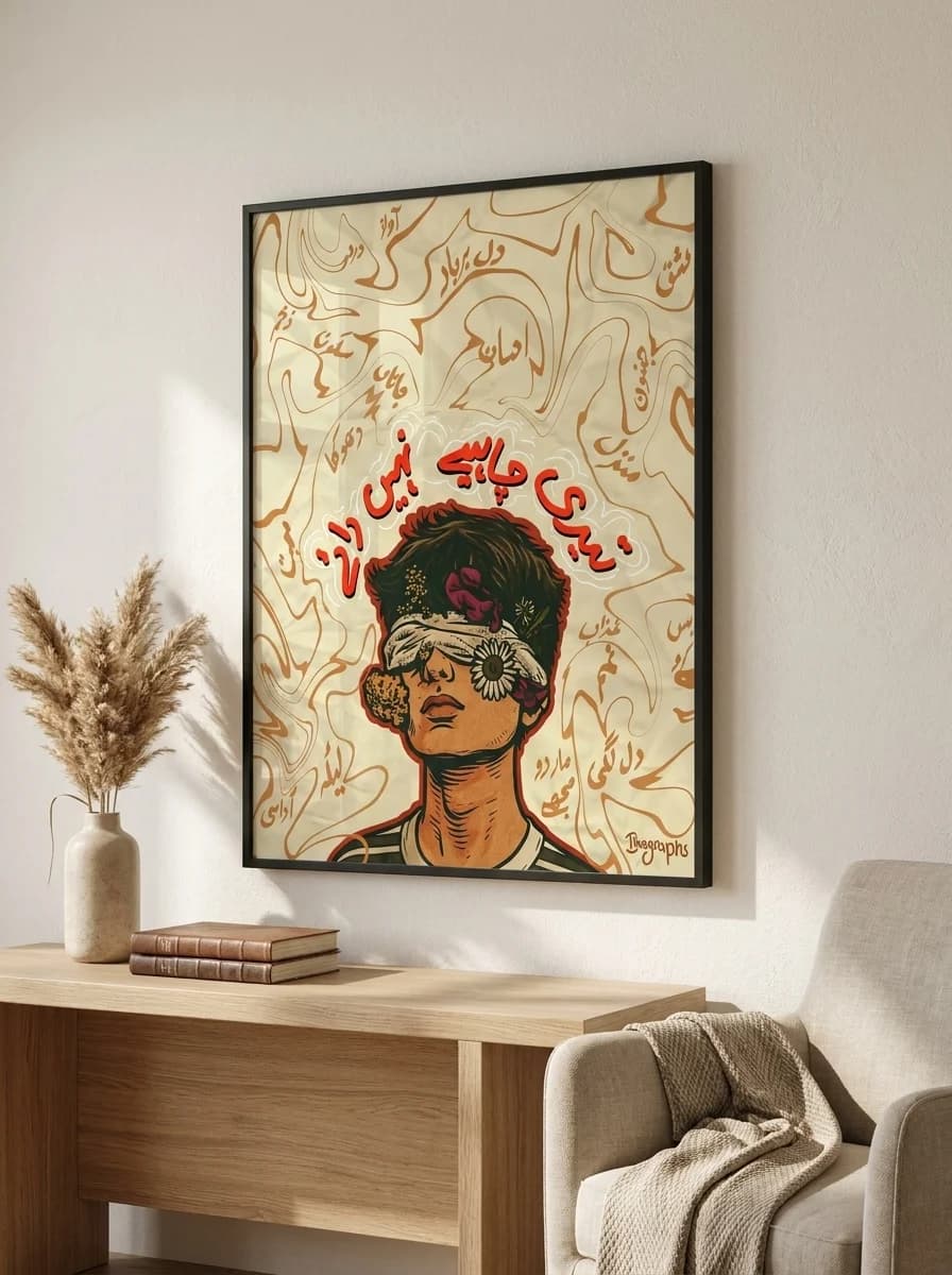 Blindfolded (آنکھوں پر پٹی) — Urdu Word Cloud Portrait Canvas Wall Art