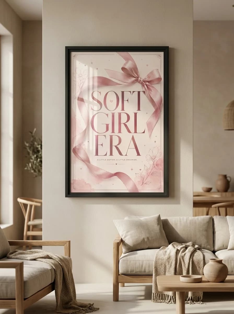 Soft Girl Era — Blush Ribbon Canvas Wall Art