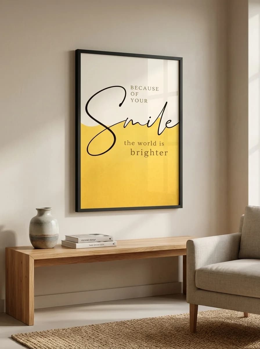 Because of Your Smile — Yellow Script Canvas Wall Art