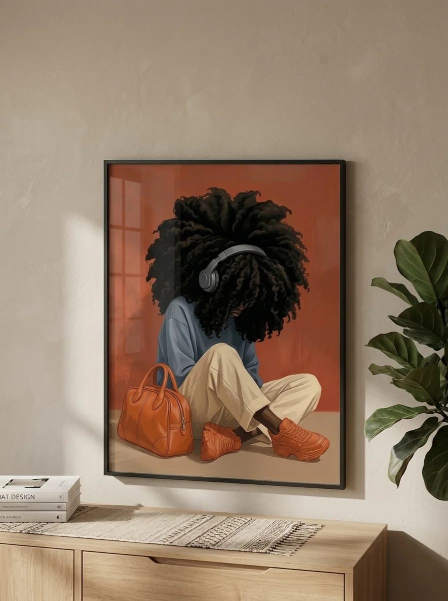 Headphones On — Terracotta Portrait Canvas Wall Art