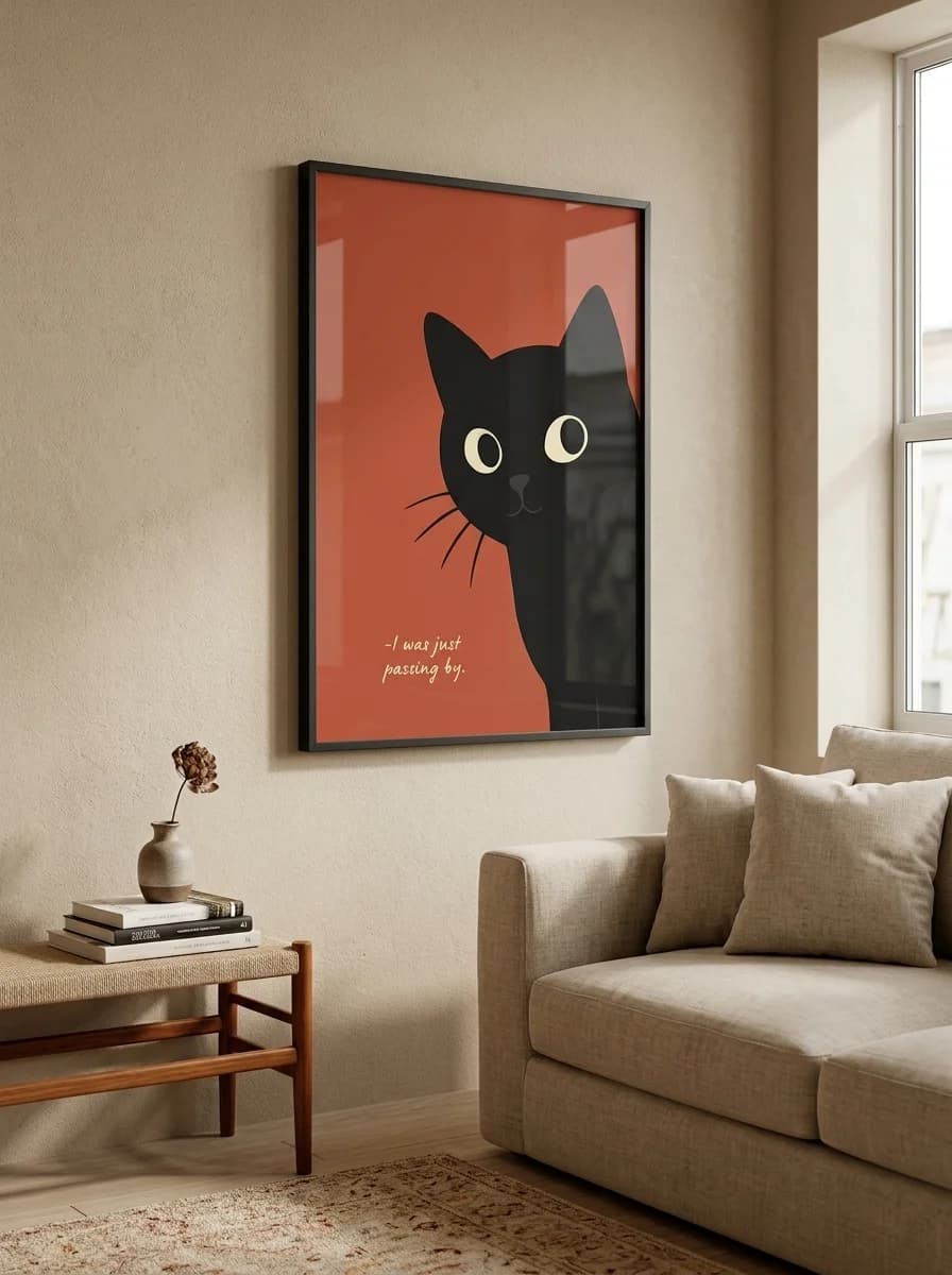 I Was Just Passing By — Peeking Cat Canvas Wall Art