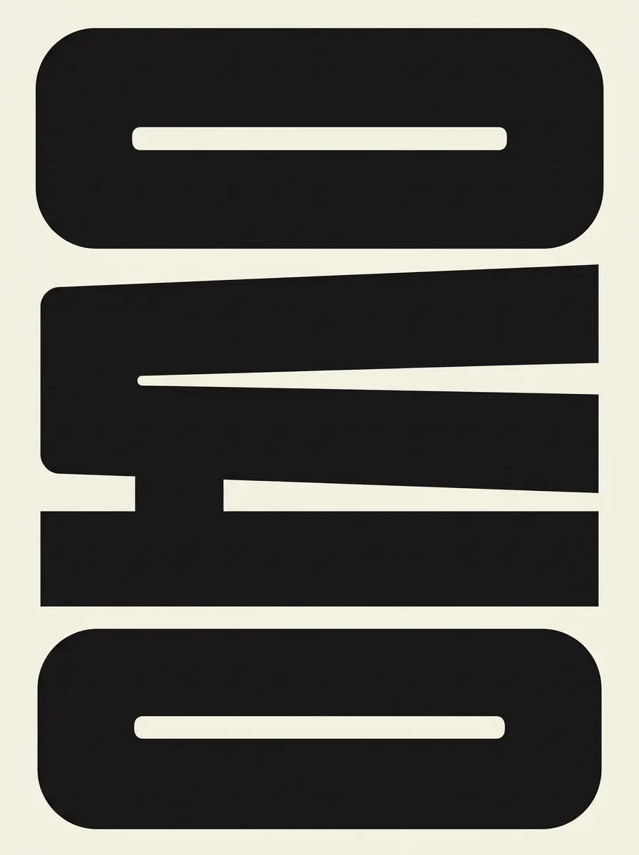Heavy stacked letterforms spelling Love in black on cream