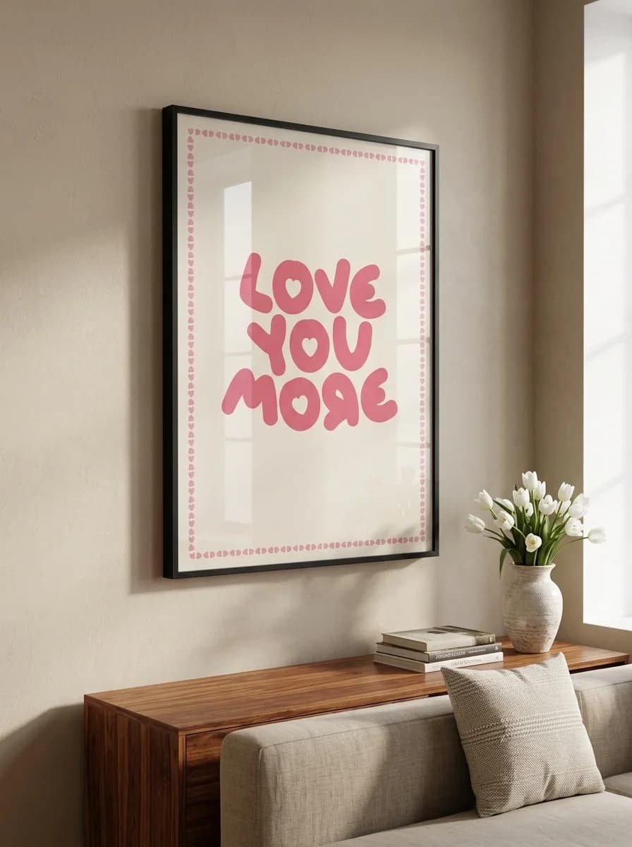Love You More — Pink Bubble Lettering Canvas Wall Art