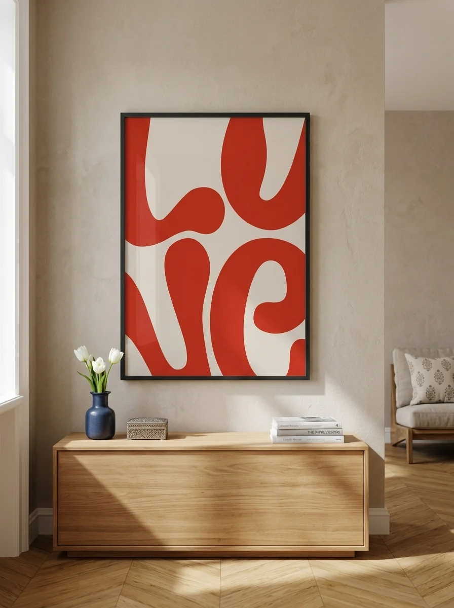 Love — Red Swirl Typography Canvas Wall Art