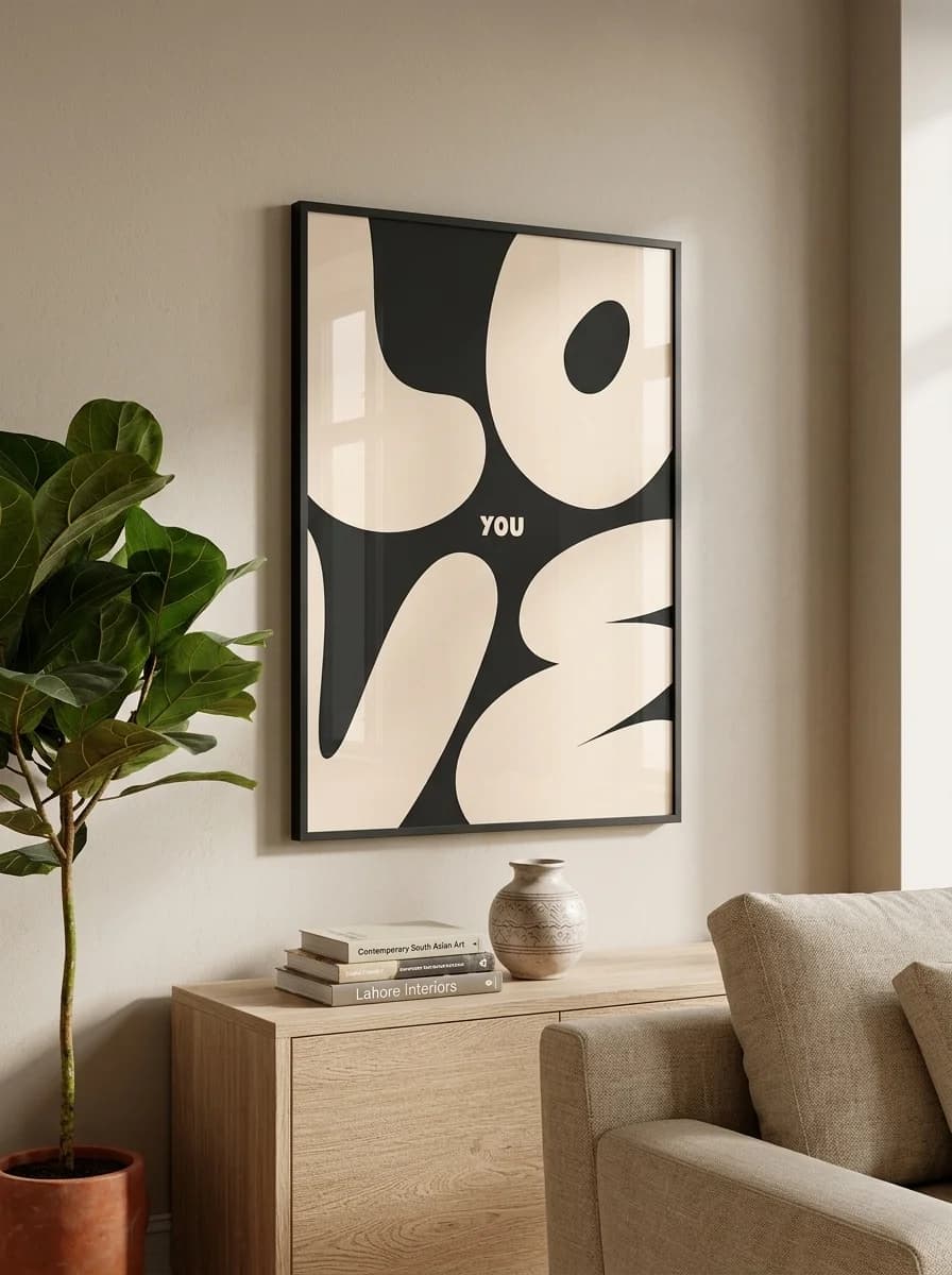 Love You — Monochrome Blob Typography Canvas Wall Art