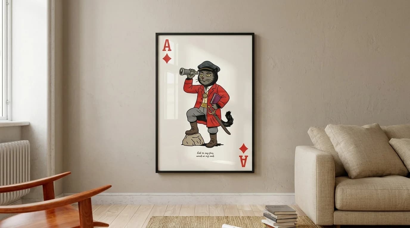 Ace of Diamonds — Explorer Cat Playing Card Canvas Wall Art