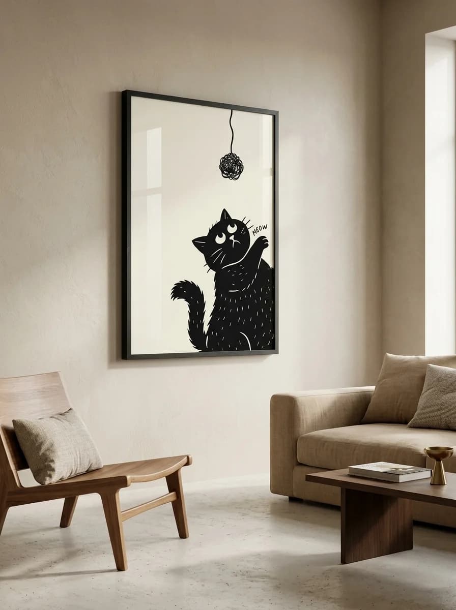 Meow — Playful Black Cat Canvas Wall Art