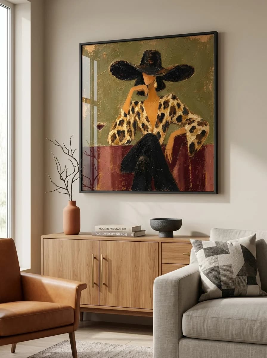 Café Society — Impasto Lady in Leopard Canvas Wall Art