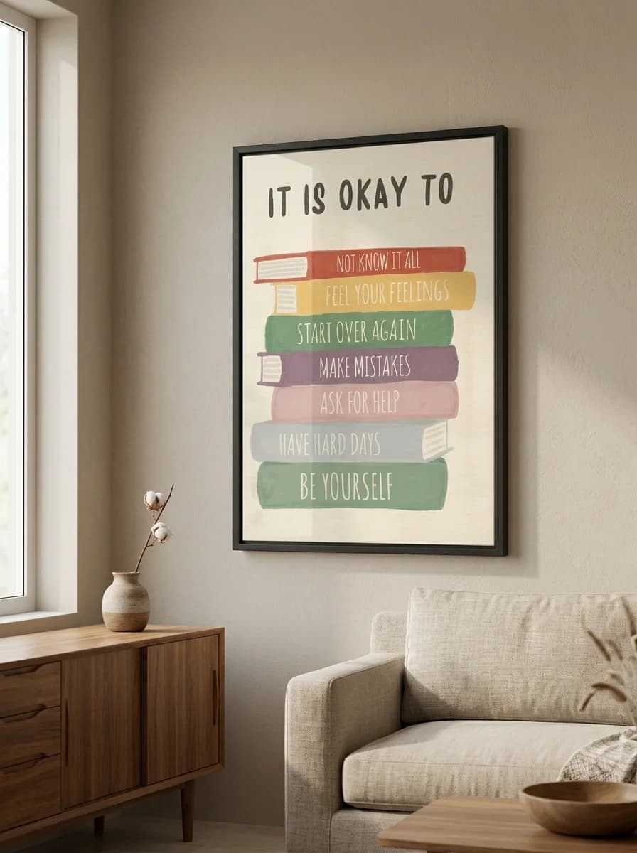 It Is Okay To — Affirmation Book Stack Canvas Wall Art
