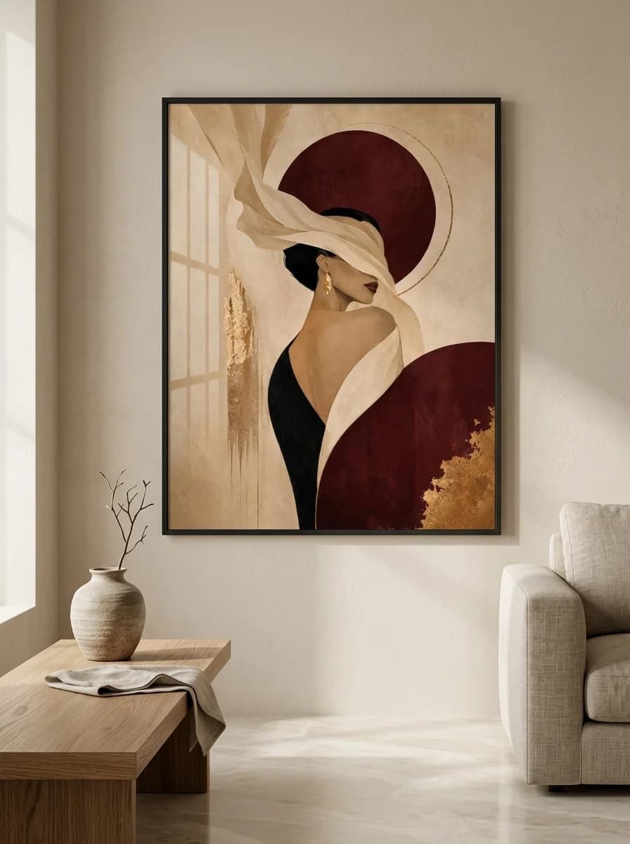 Veiled in Crimson — Gold Leaf Portrait Canvas Wall Art