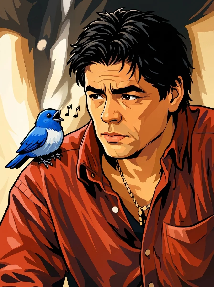 Alejandro with bluebird pop art portrait canvas print