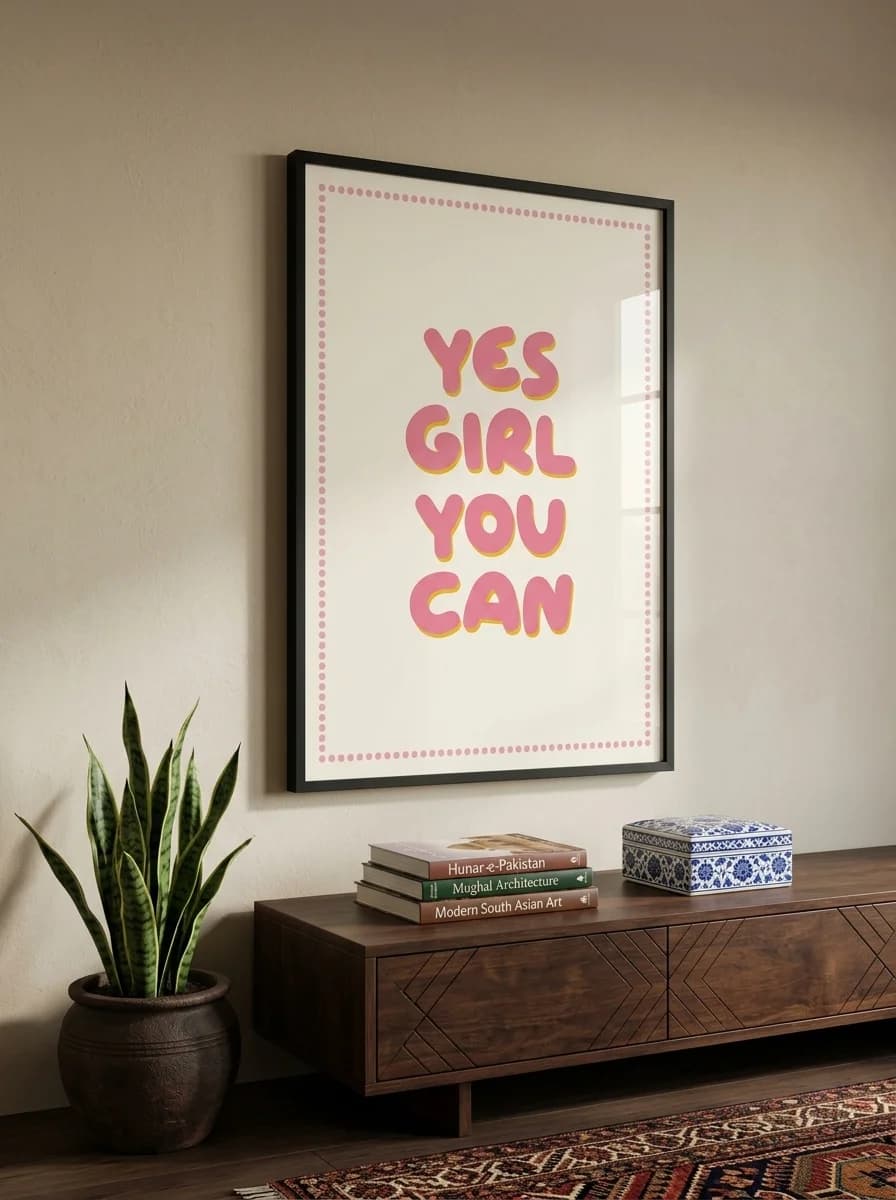 Yes Girl You Can — Pink Motivational Canvas Wall Art