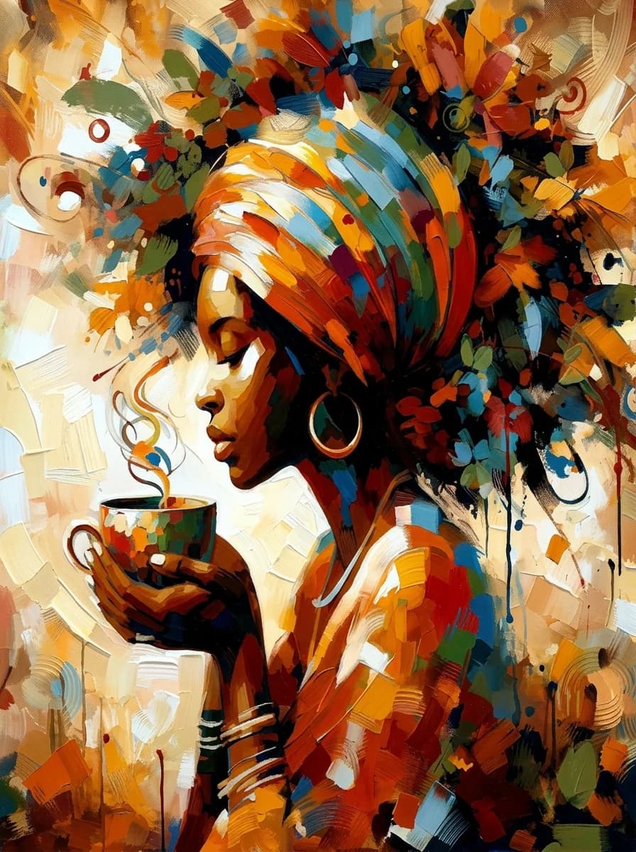 Morning Ritual — Palette Knife Portrait Canvas Wall Art