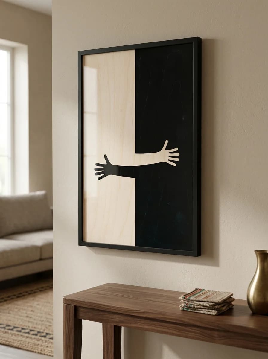 The Embrace — Minimal Two-Tone Canvas Wall Art