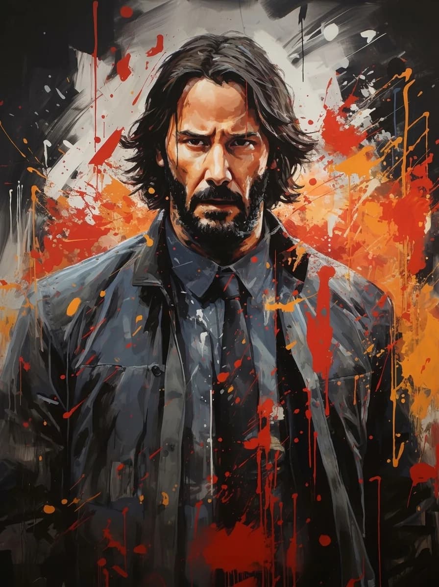 John Wick paint splatter action portrait canvas print