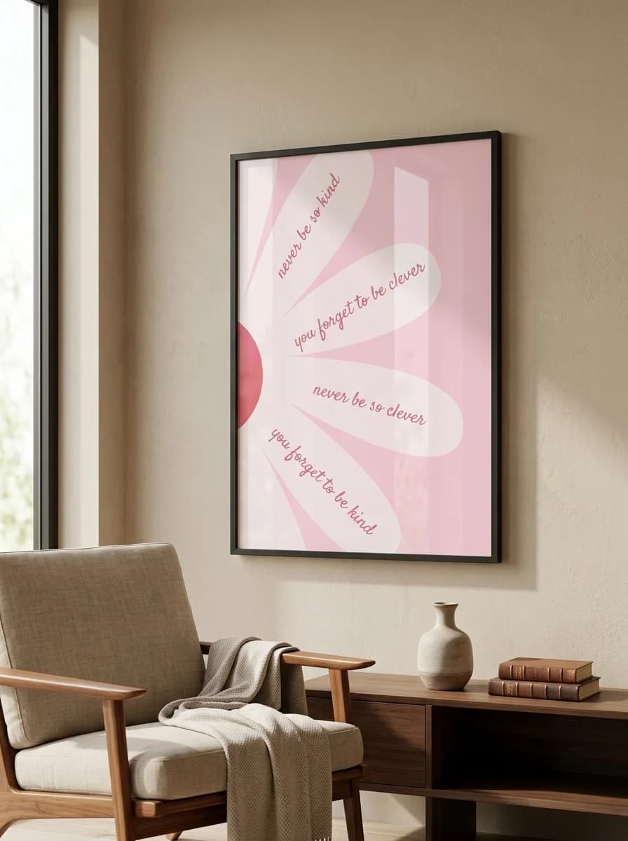 Kind and Clever — Pink Daisy Quote Canvas Wall Art