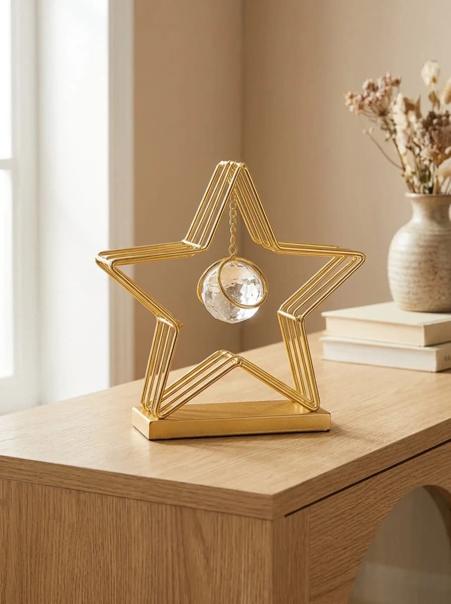 Gold 3D Star Frame with Floating Crystal Sphere