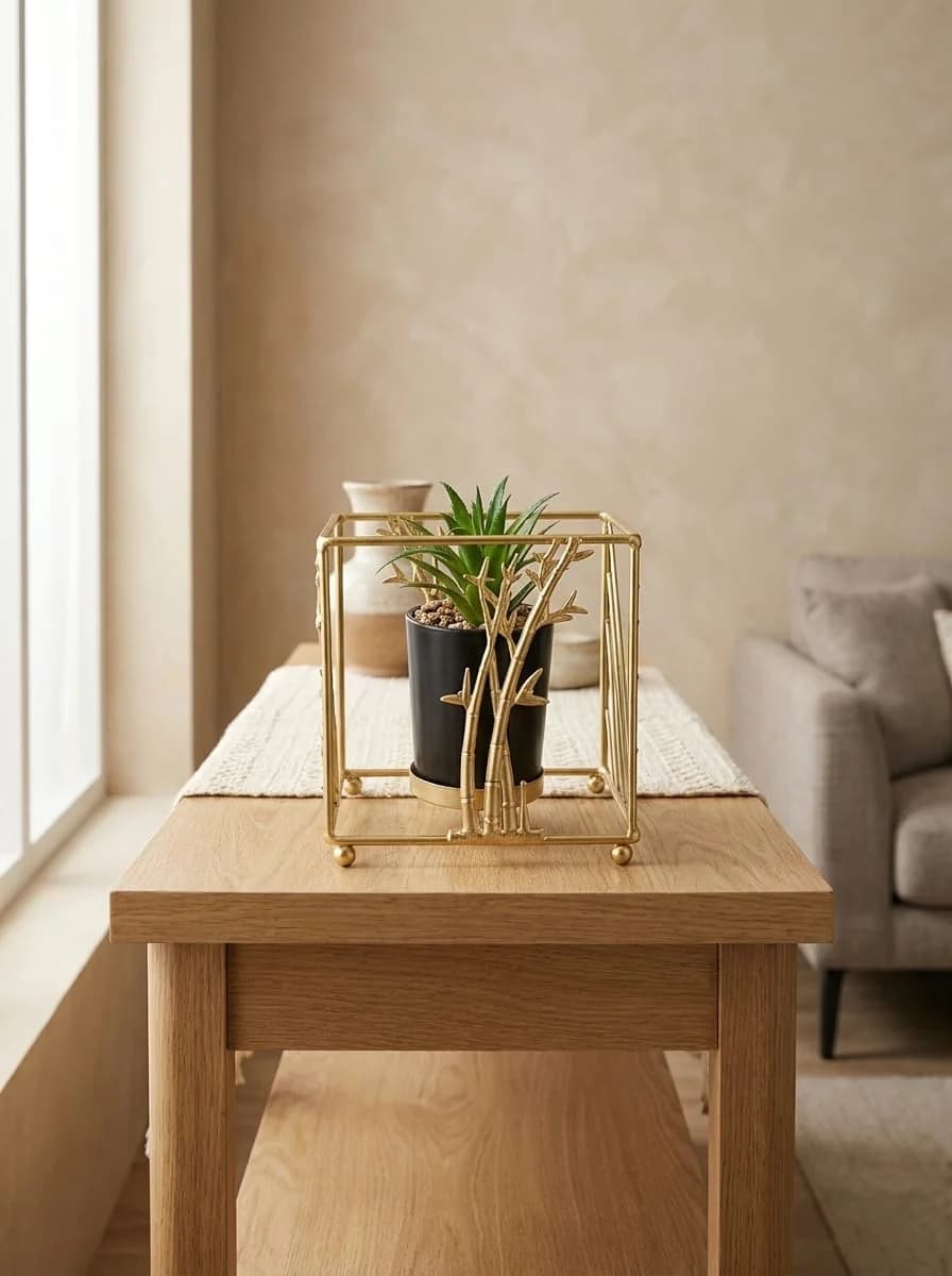 Gold Bamboo Motif Square Cube Botanical Planter