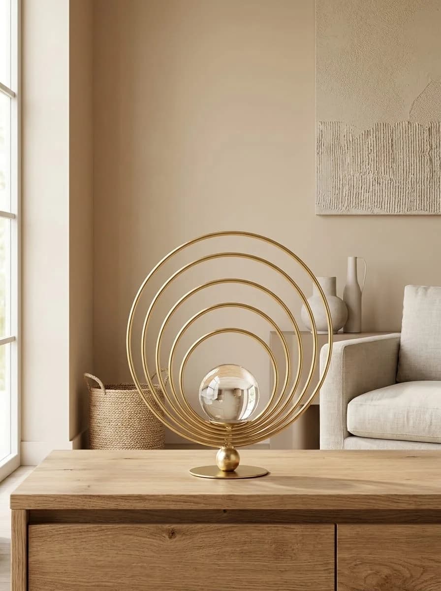 Gold Concentric Multi-Ring Crystal Ball Centerpiece