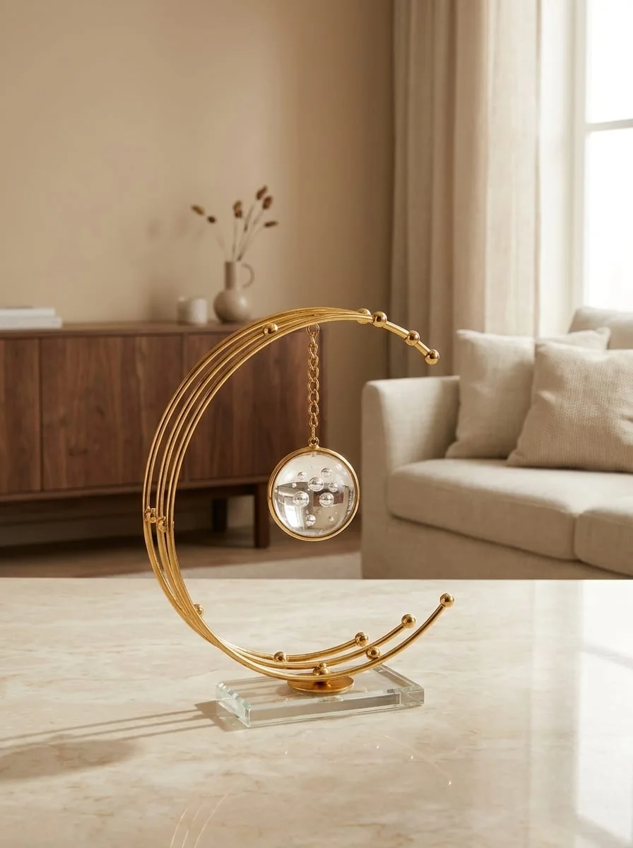 Nordic Gold Crescent Moon Hanging Crystal Ball Showpiece
