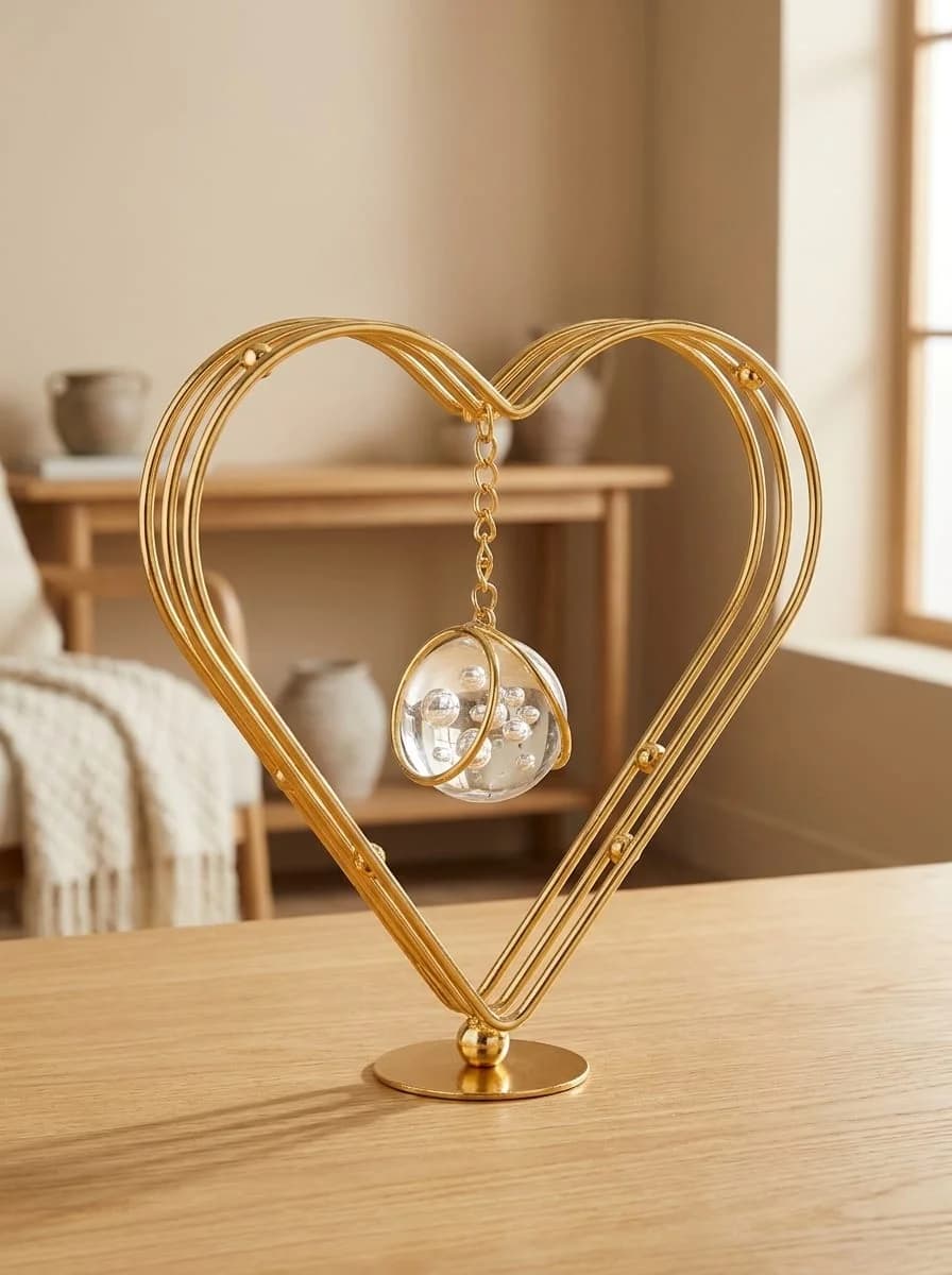 Romantic Gold Double Heart Hanging Crystal Ball Stand