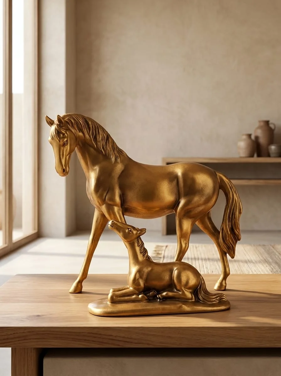 Luxury Gold Galloping Horse & Foal Statue