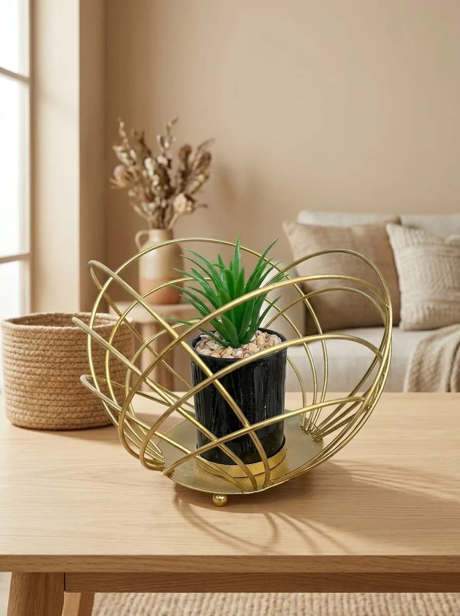 Gold Orbital Ring Sphere Succulent Table Planter