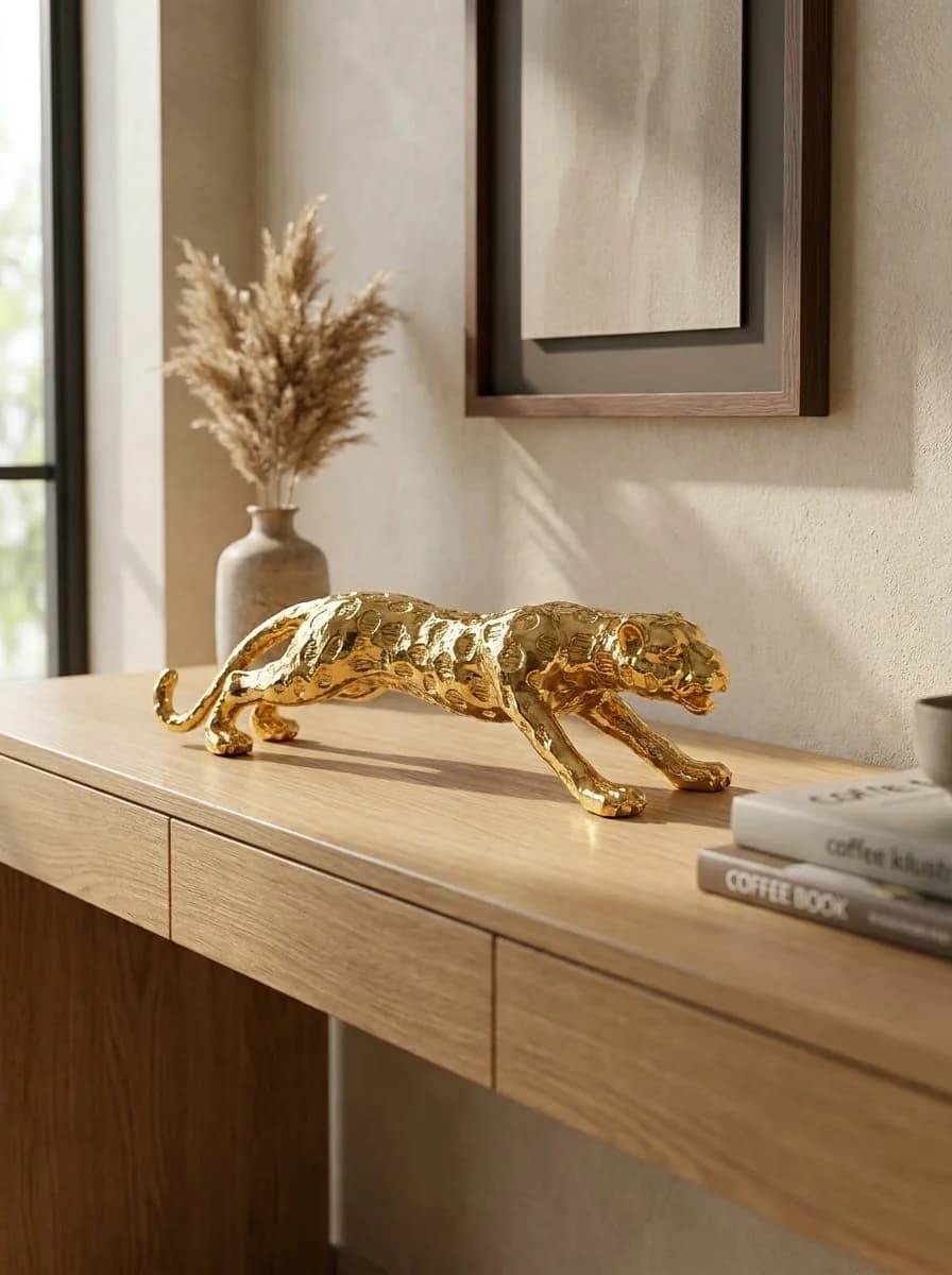 Luxury Gold Textured Prowling Cheetah / Leopard Figurine