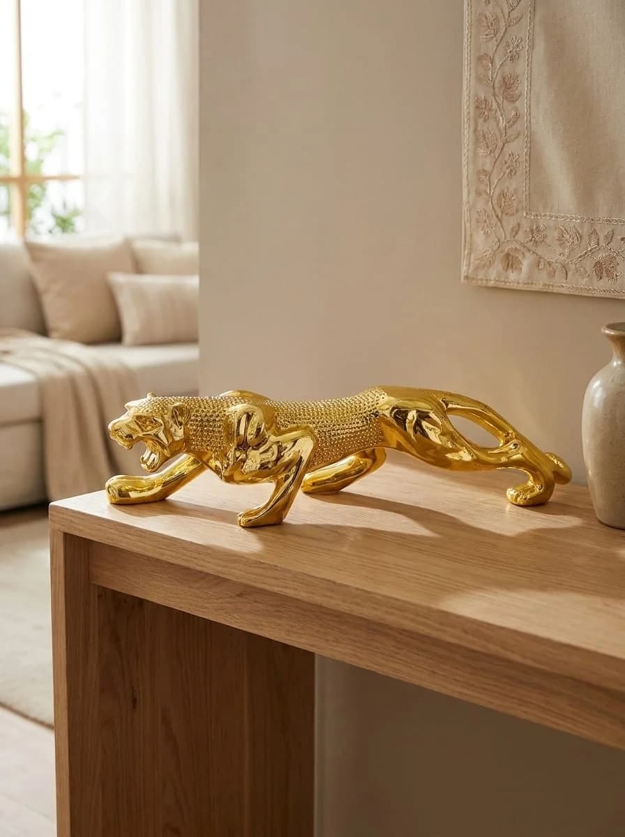 Luxury Gold Spotted Panther / Leopard Table Statue