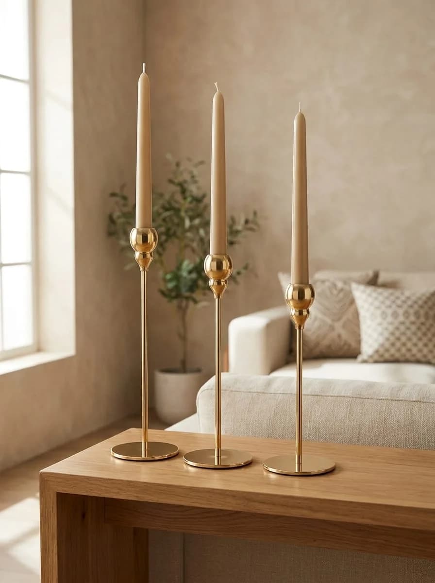 Nordic Gold Taper Candlestick Holders Set of 3 (Different Heights)