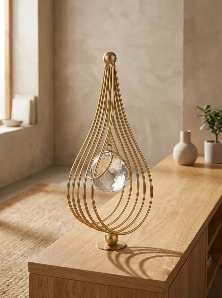 Gold Teardrop Spire Crystal Accent on Glass Base