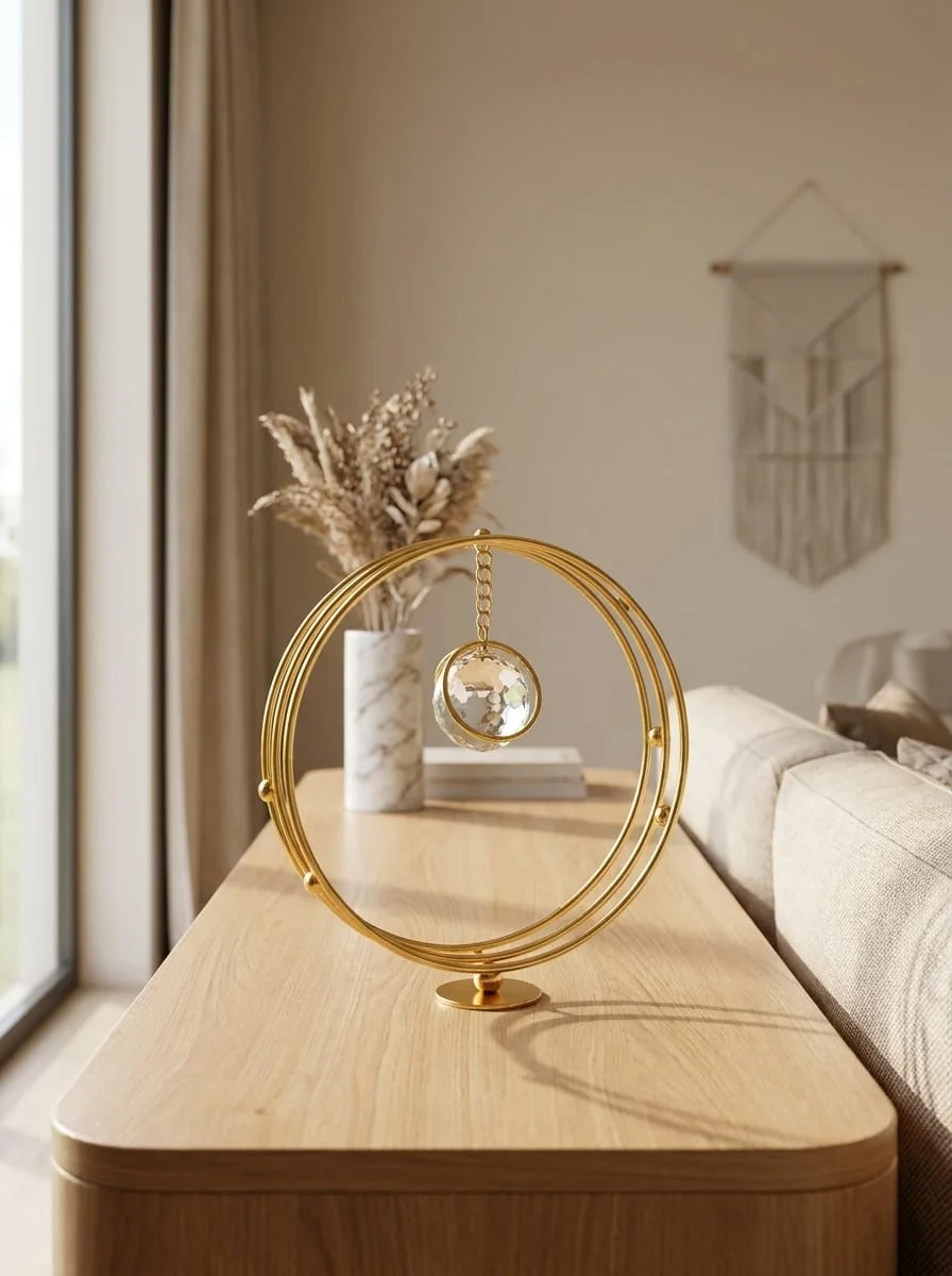 Luxury Gold Triple Orbital Ring Hanging Crystal Sphere