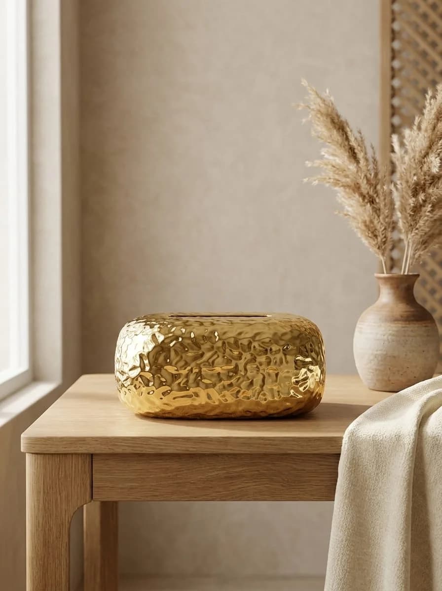Modern Hammered Water-Ripple Gold Metallic Tissue Box