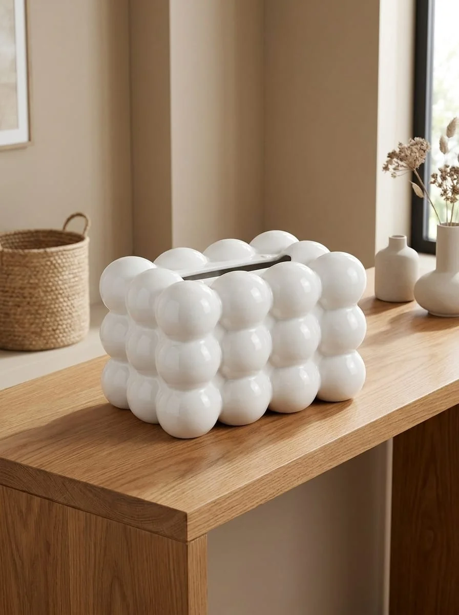 Nordic Matte White Bubble Cloud Ceramic Tissue Box