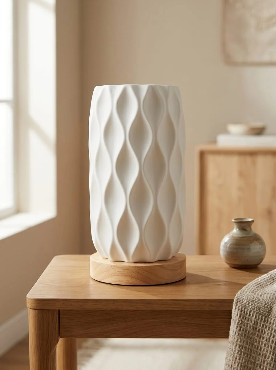 Nordic Diamond Lattice Cylinder Table Lamp / Accent (Wooden Base)