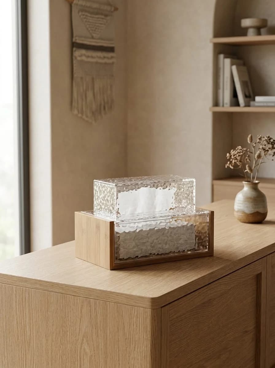 Nordic Water-Ripple Acrylic & Natural Wood Base Tissue Box