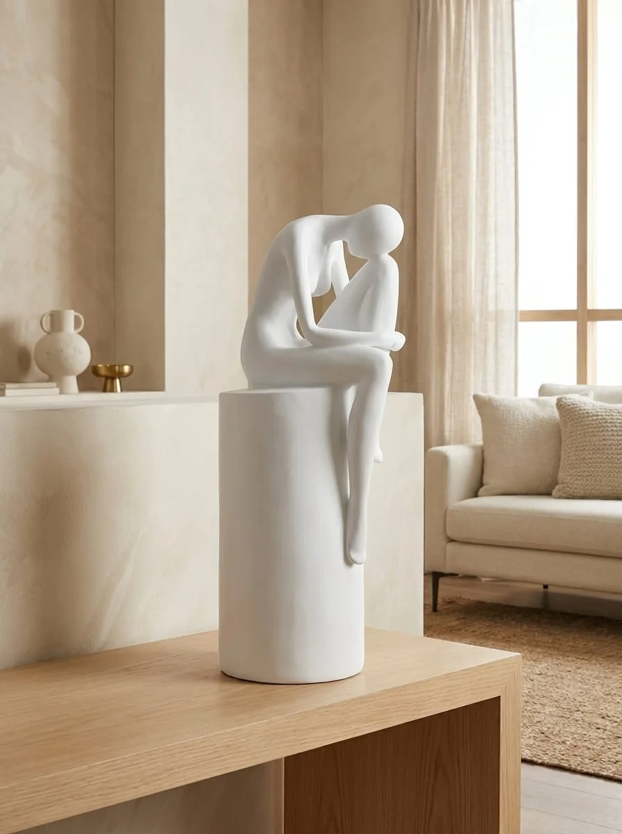 Minimalist White Abstract Thinker Sculpture